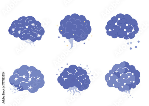 Vector illustrations of the human brain showcasing different neuronal connections