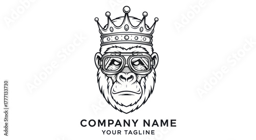 King Gorilla Wearing Crown and Glasses Logo Design.