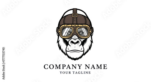 Gorilla Pilot - A Vintage-Style Logo with Aviator Helmet and Goggles.