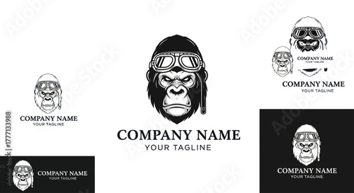 Gorilla Head with Aviator Goggles - A Bold and Striking Logo Design.