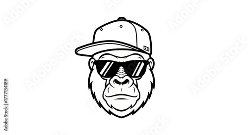Cool gorilla head with sunglasses and a baseball cap.
