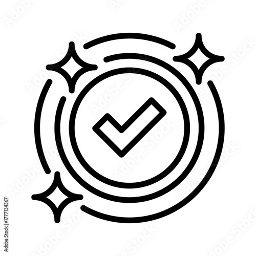 Checkmark Badge Line Icon, Outline Symbol for Achievement Validation, Quality Approval, Certification Recognition, Success Marking, and Standard Assurance. Vector Sign Icon.
