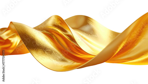 Golden, flowing fabric gently curves on a dark background