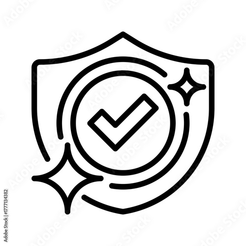 Shield with Check Line Icon, Outline Symbol for Security Verification, Data Protection, Risk Prevention, Trust Assurance, and System Safety. Vector Sign Icon.