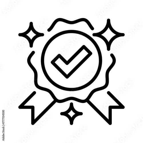Checkmark Seal Line Icon, Outline Symbol for Quality Approval, Trust Certification, Product Validation, Standard Guarantee, and Success Verification. Vector Sign Icon.