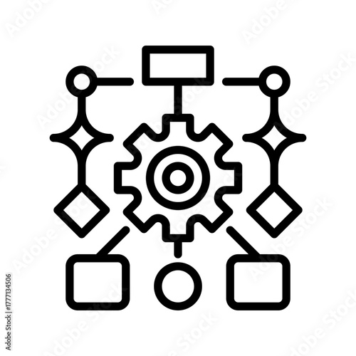 Process Flowchart Line Icon, Outline Symbol for Workflow Design, System Mapping, Project Planning, Business Optimization, and Decision Modeling. Vector Sign Icon.