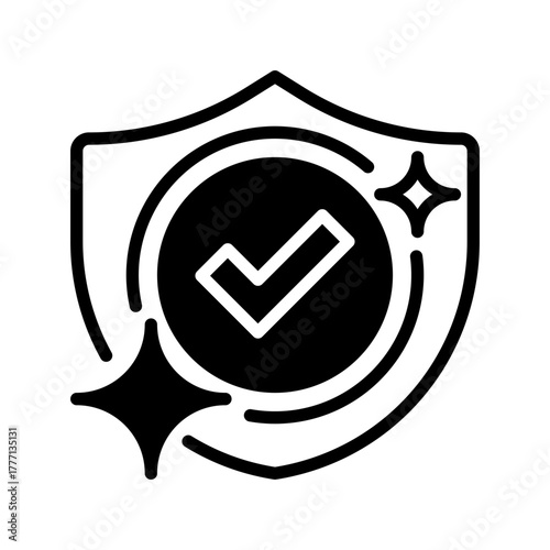Shield with Check Line Icon, Outline Symbol for Security Verification, Data Protection, Risk Prevention, Trust Assurance, and System Safety. Vector Sign Icon.