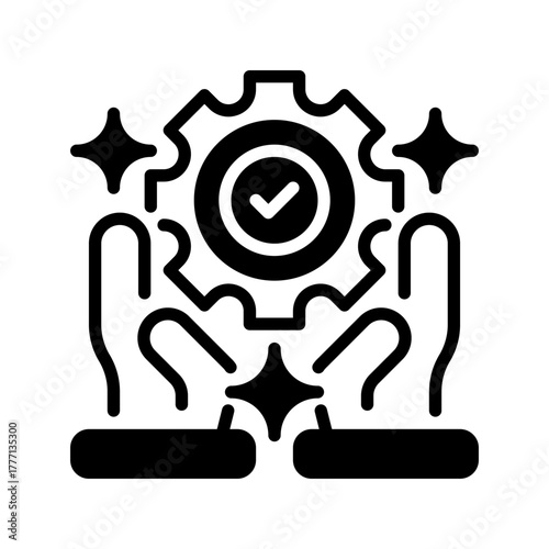 Hand with Gear Line Icon, Outline Symbol for Technical Support, Service Maintenance, System Assistance, Process Handling, and Operational Control. Vector Sign Icon.