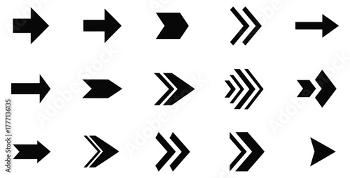 Assorted black arrow shapes pointing right for navigation and direction indicators