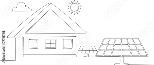House solar panels sun cloud vector
