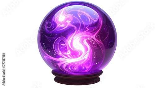 Purple swirling energy inside a crystal ball