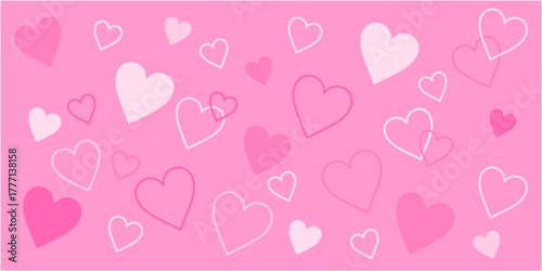 ハートが散りばめられたピンク色の背景素材イラスト