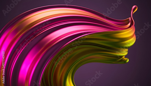 Vibrant abstract splash of iridescent pink and gold liquid wave on dark background luxurious colorful art