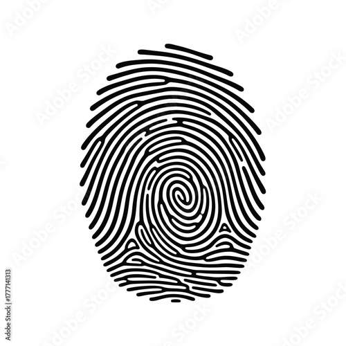 A black and white fingerprint graphic