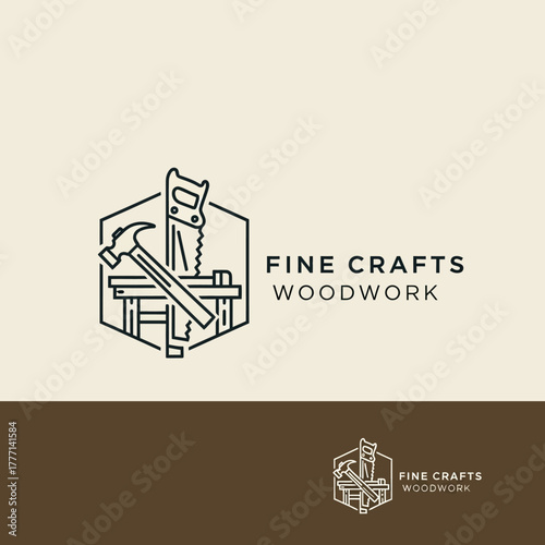 Minimalist Line Art Logo for Carpentry and Woodworking Business.