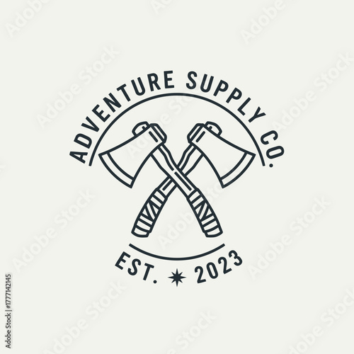 Adventure Supply Co. Est. 2023 crossed axes logo design.