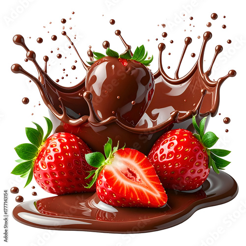 Chocolate Covered Strawberries Splashing, Transparent Background