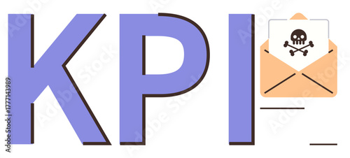 Large KPI text alongside an envelope containing a skull icon, signifying spam risk, cybersecurity, and metrics management. Ideal for business, productivity, risk, compliance, technology data simple