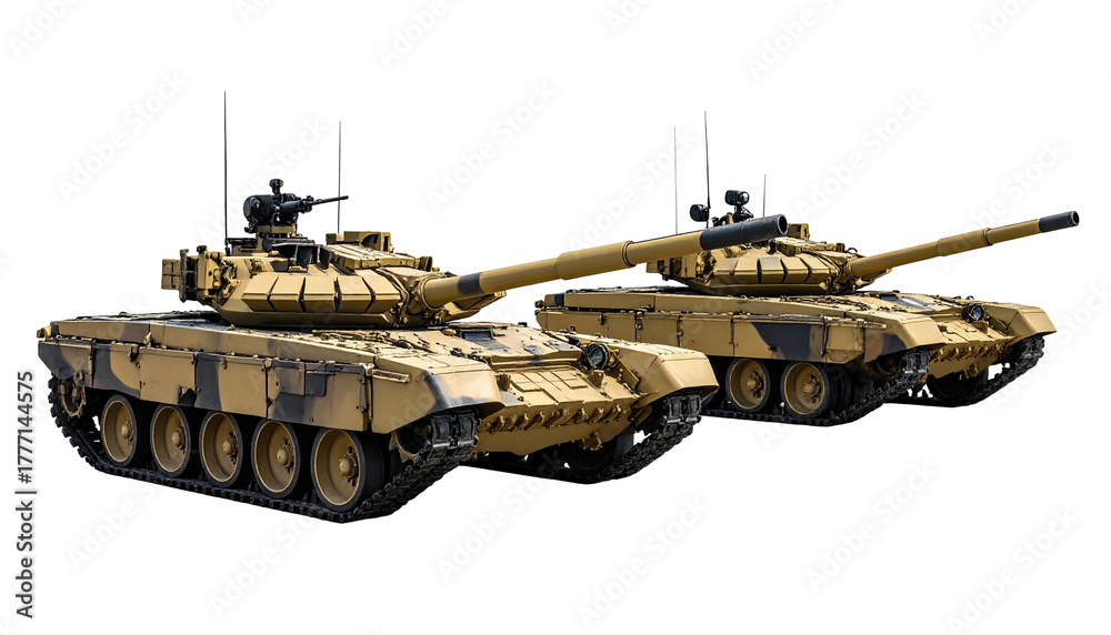 Fototapeta premium Two tanks with brown/black camouflage on a black background