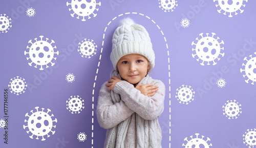 Frozen little girl in winte...