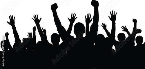 crowd silhouette protest people raising fists unity demonstration vector illustration for rally activism editable design