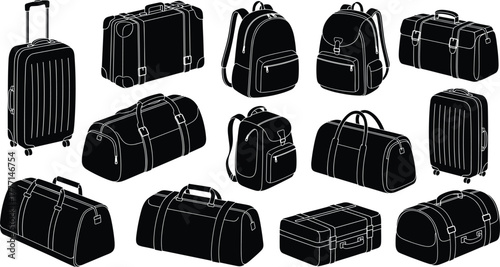 luggage bag silhouettes vector suitcase backpack duffel travel icons editable illustration for tourism vacation trip design