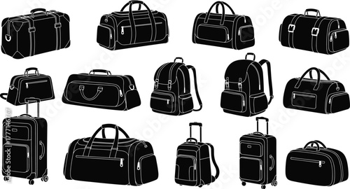luggage bag silhouettes vector suitcase backpack duffel travel icons editable illustration for tourism vacation trip design