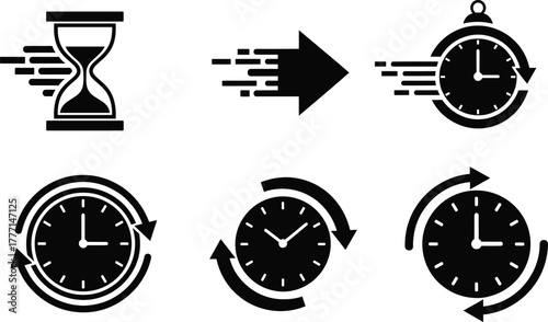 time icons vector hourglass clock arrows cycle urgency speed passage rotation editable illustration for business design