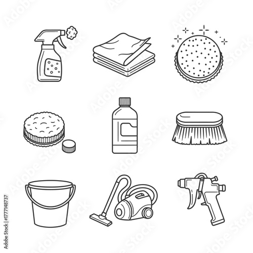 Cleaning Tools Icons Spray, Cloths, Sponges & More