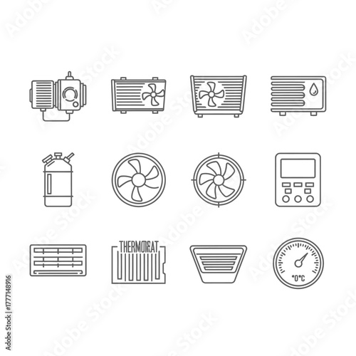 HVAC & Refrigeration System Icons Line Art for Climate Control