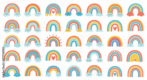Cute Rainbows Collection - Colorful Arch & Cloud Illustrations Set