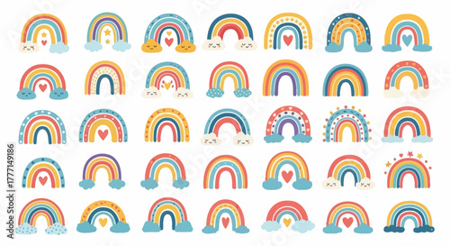 Cute Rainbows Collection - Colorful Arch & Cloud Illustrations Set