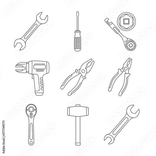 Set of Tools for Construction and Repair Wrench, Screwdriver, Hammer, and More
