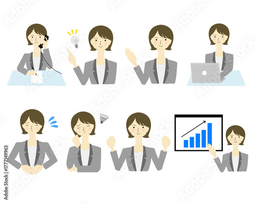 仕事をするスーツ姿の女性セットSet of women in suits working