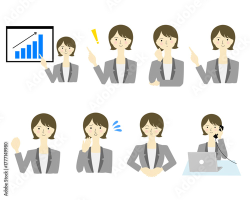 仕事をするスーツ姿の女性セットSet of women in suits working