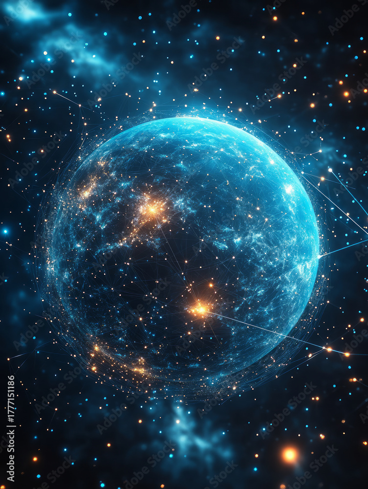 Obraz premium A business sphere composed of luminescent particles, representing a globally interconnected concept.