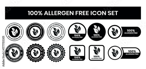 100% Allergen free label or Allergen free symbol vector isolated in flat style. Best Allergen free label vector for product packaging design element. Allergen free symbol for packaging design element.