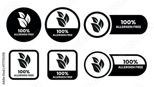 100% Allergen free label or Allergen free symbol vector isolated in flat style. Best Allergen free label vector for product packaging design element. Allergen free symbol for packaging design element.