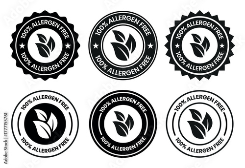 100% Allergen free label or Allergen free symbol vector isolated in flat style. Best Allergen free label vector for product packaging design element. Allergen free symbol for packaging design element.