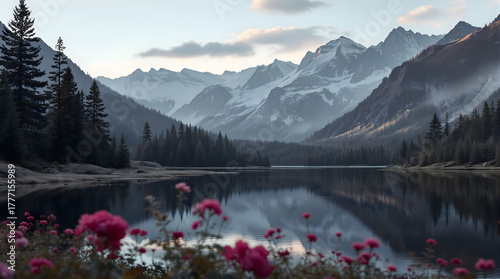 Beautiful landscape of a lake in the mountains