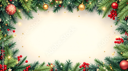 Christmas background with fir branches and balls