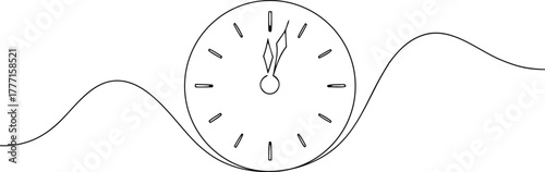Black outline clock face with wavy lines time black and white
