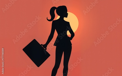 Confident business woman silhouette with briefcase, bold vector logo for female entrepreneurs and executives. High quality