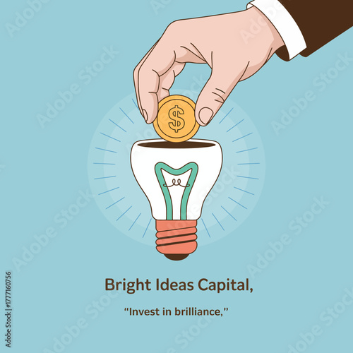 An engaging illustration featuring a hand placing a coin in a light bulb, representing the idea of investing in bright concepts and solutions for future advancements and success.