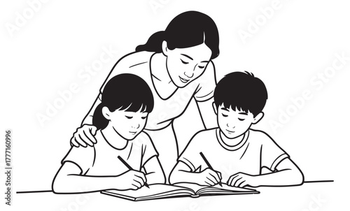 Mother teaching kids illustration transparent background