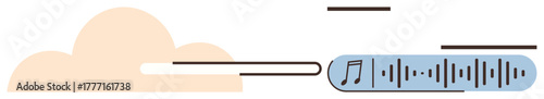 Music stream represented by sound waves, cloud, and note icon. Ideal for music service, cloud technology, digital data, online streaming, sound, connectivity simple flat metaphor