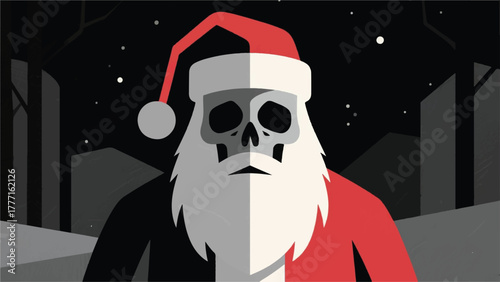 Santa Claus With a Scary Skull Face Illustrator Artwork Banner Background Design Template 