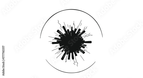 Abstract burst of energy radiating from a central point within a circle