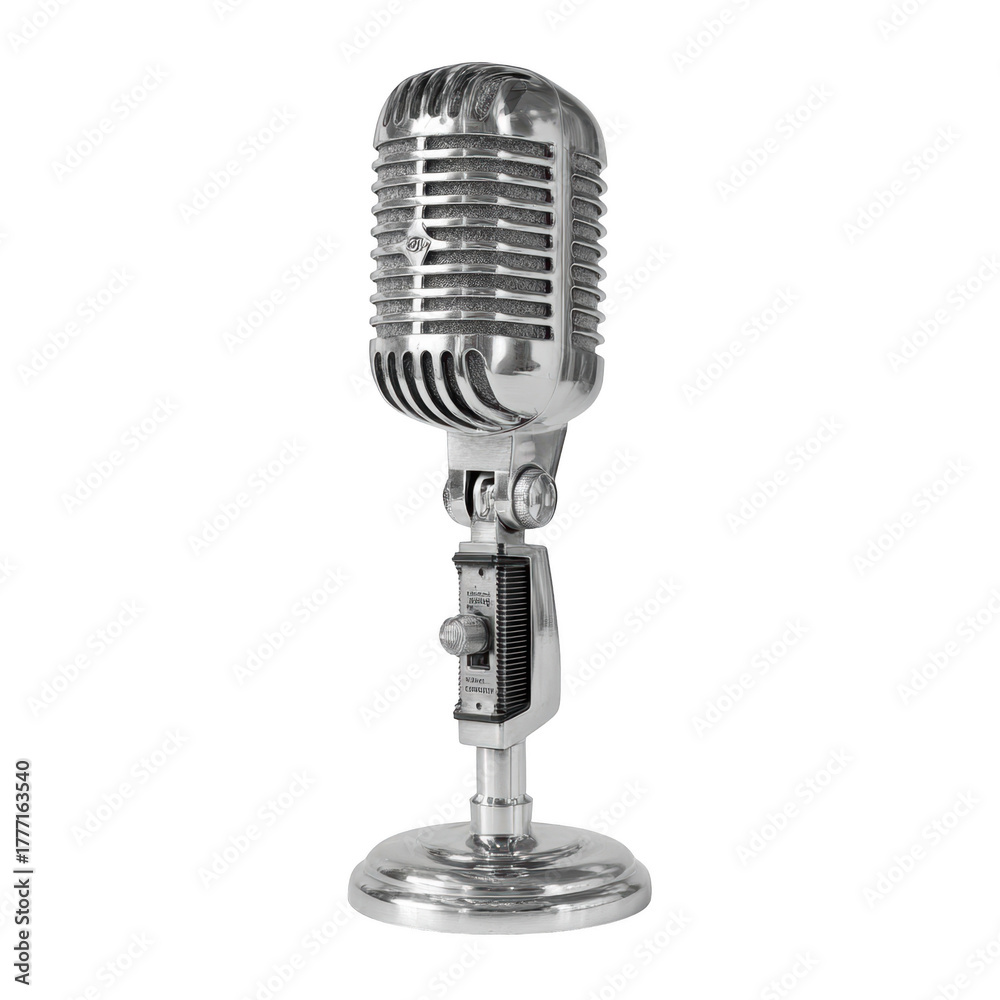 Fototapeta premium Capture timeless sound with this classic retro microphone, perfect for podcasts and studio recording.