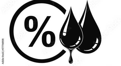 Black and white icon representing percentage and liquid drops symbolizing measurement or concentration